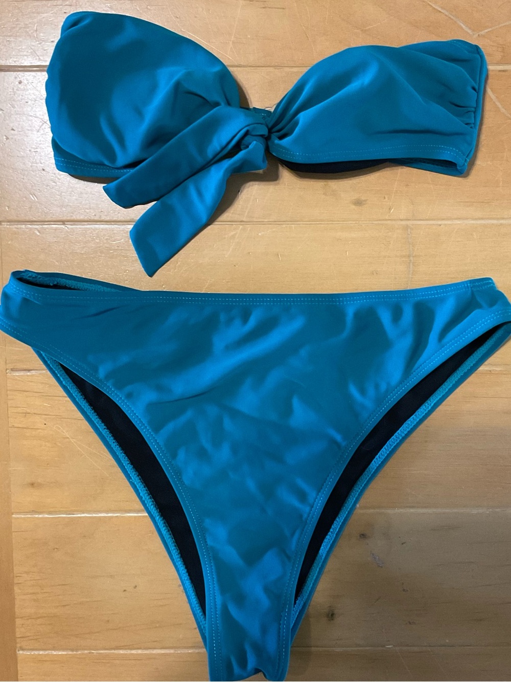 Nasty Gal Teal Bandeau Tie Bikini Set